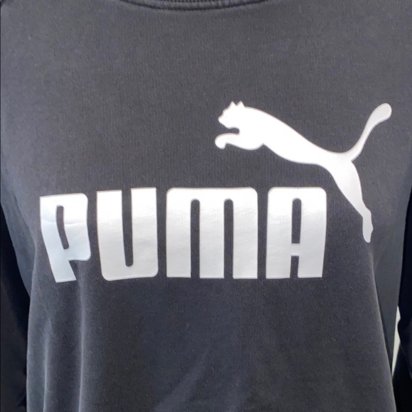 Puma Black Cropped Sweatshirt with White Logo Size Medium - Picture 3 of 6